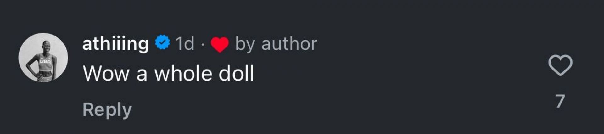 Athing Mu commented on Anna Hall's post on Instagram - @anna.hall